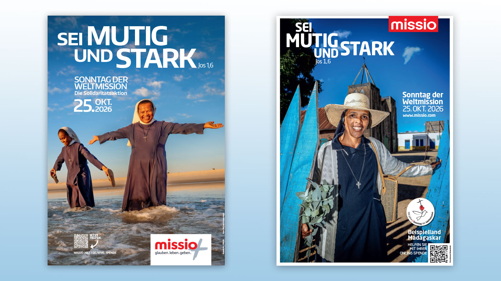 Sei mutig und stark (Jos 1,6) Plakat zum Weltmissionssonntag/Monat der Weltmission 2026. Bild: Missio München und Missio Aachen